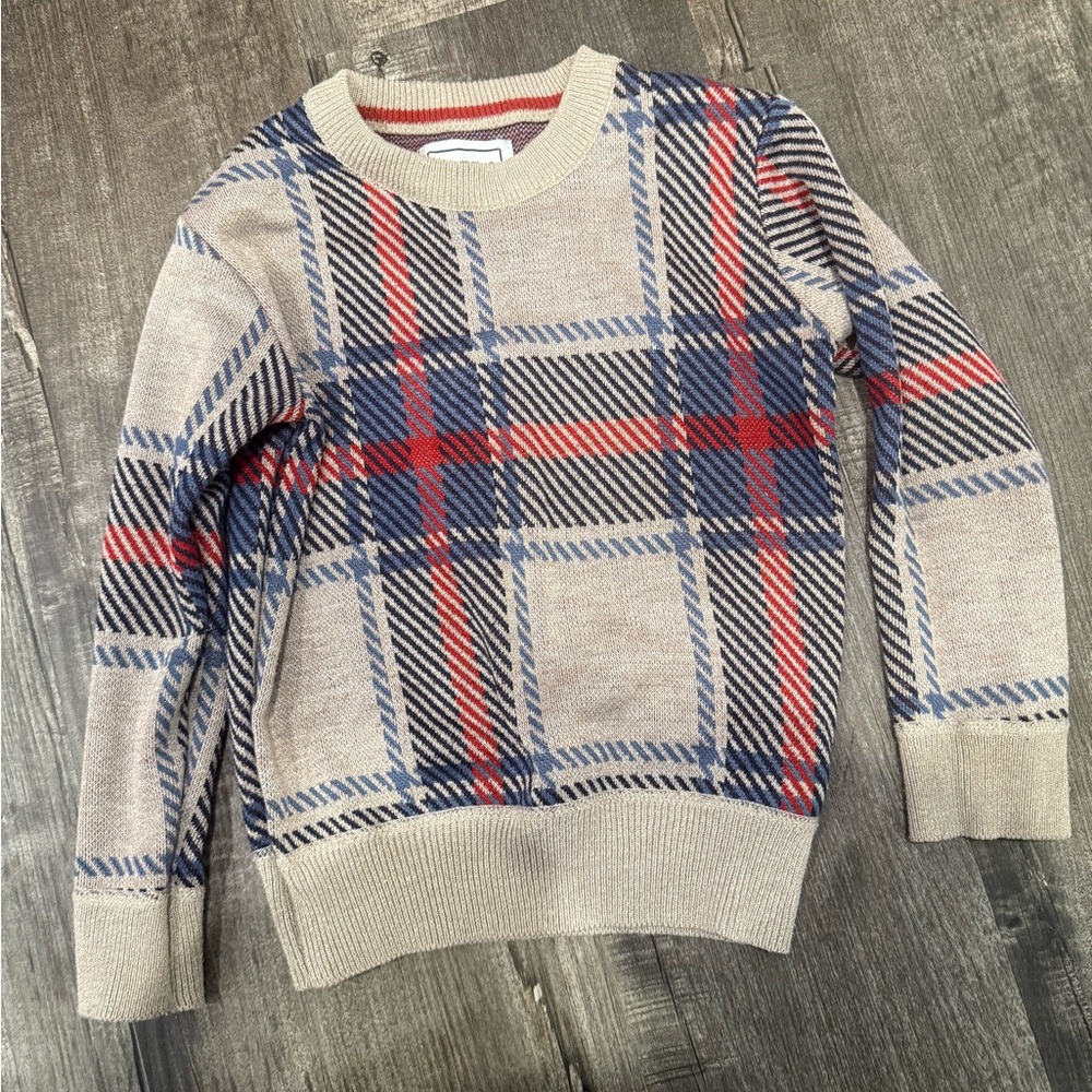 Kids Plaid Sweater - Beige, Blue, and Red